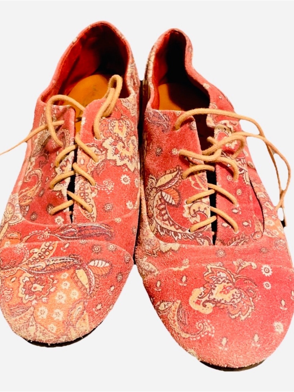 Lucky Brand Women’s Red Paisley distressed Lace-Up Flats